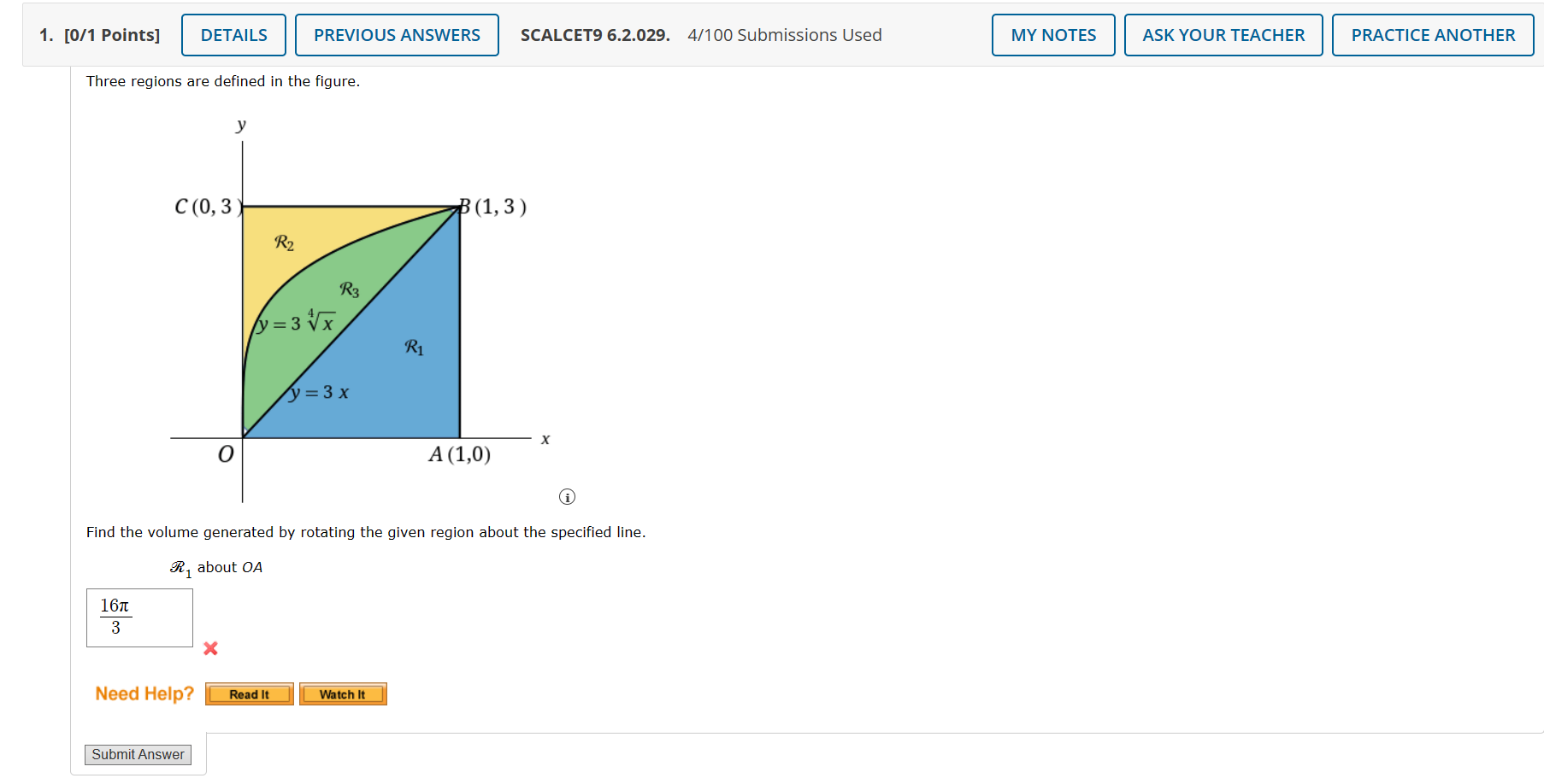 Solved Three regions are defined in the figure. Find the | Chegg.com