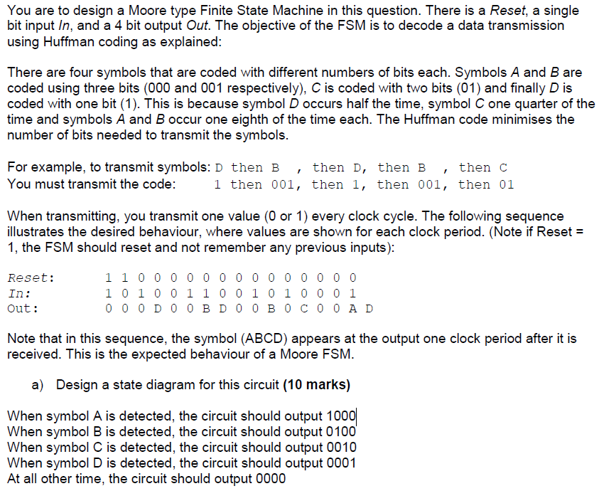 You are to design a Moore type Finite State Machine | Chegg.com