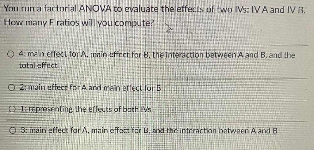 Solved You run a factorial ANOVA to evaluate the effects of | Chegg.com