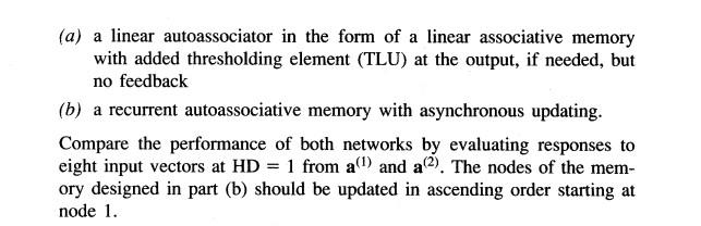 (a) a linear autoassociator in the form of a linear associative memory with added thresholding element (TLU) at the output, i