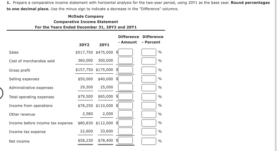 Solved Horizontal Analysis of Income Statement For 2012, | Chegg.com