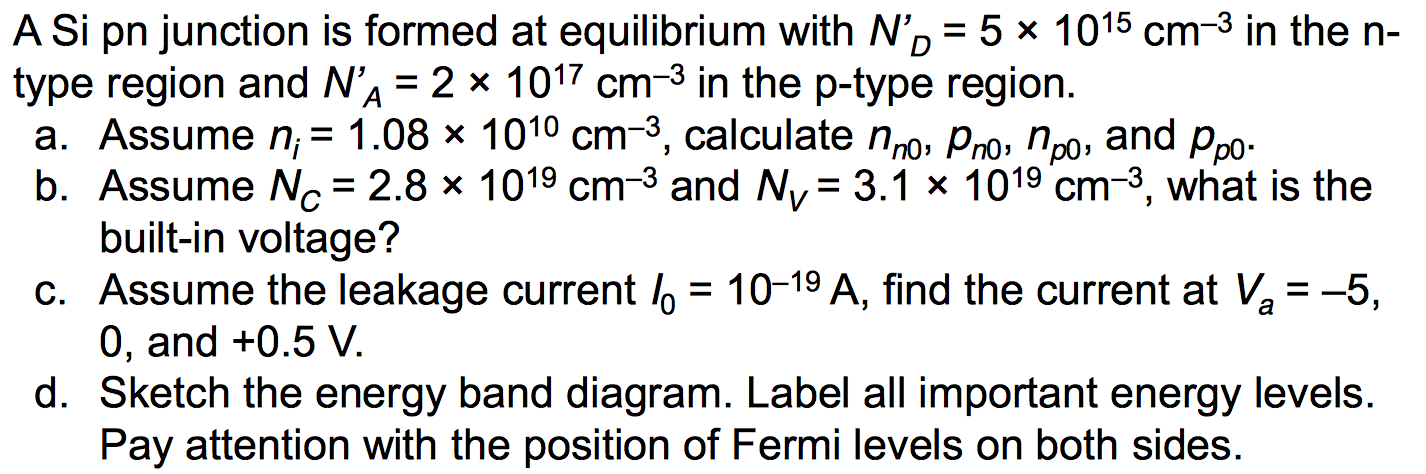 Solved A Si pn junction is formed at equilibrium with N'o = | Chegg.com