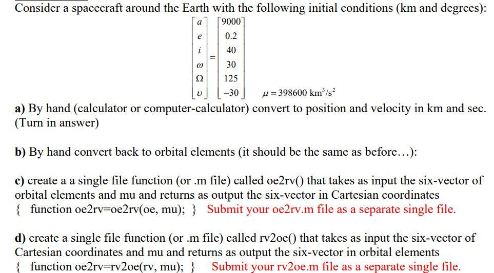 Consider A Spacecraft Around The Earth With The Fo Chegg Com