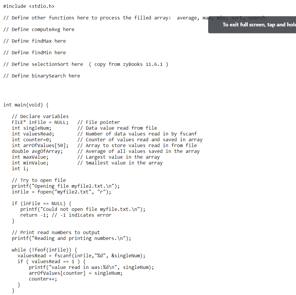 Solved #include // Define other functions here to process | Chegg.com