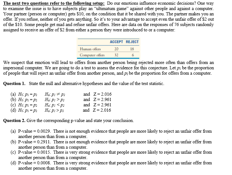 Solved The next two questions refer to the following setup: | Chegg.com