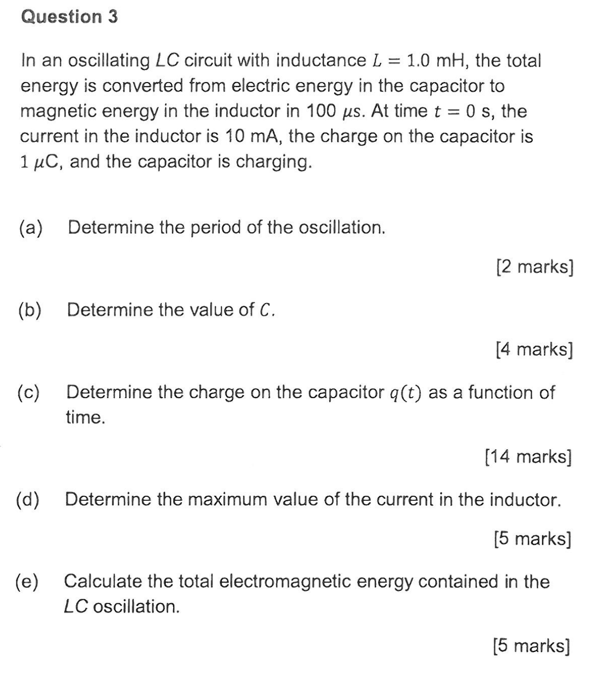 Solved Question 3 In An Oscillating LC Circuit With | Chegg.com