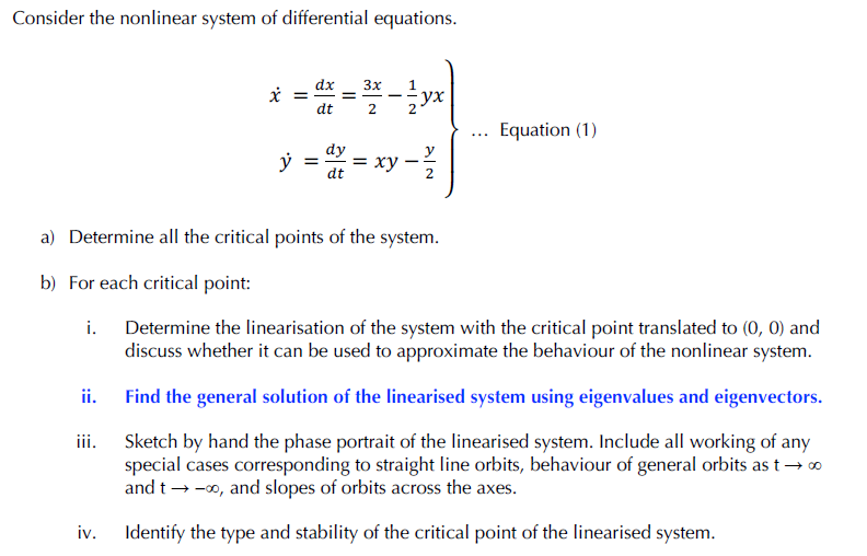 Solved Consider the nonlinear system of differential | Chegg.com