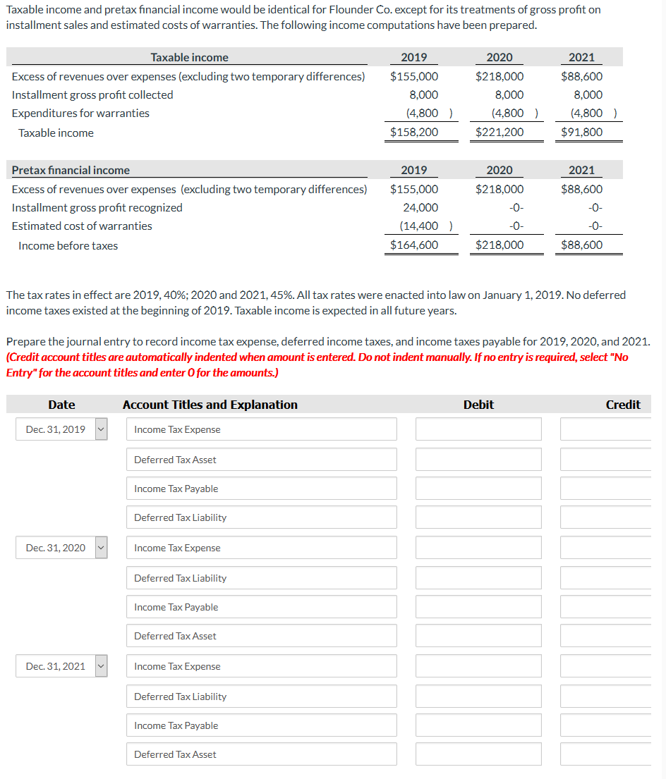 Solved Taxable income and pretax financial income would be | Chegg.com