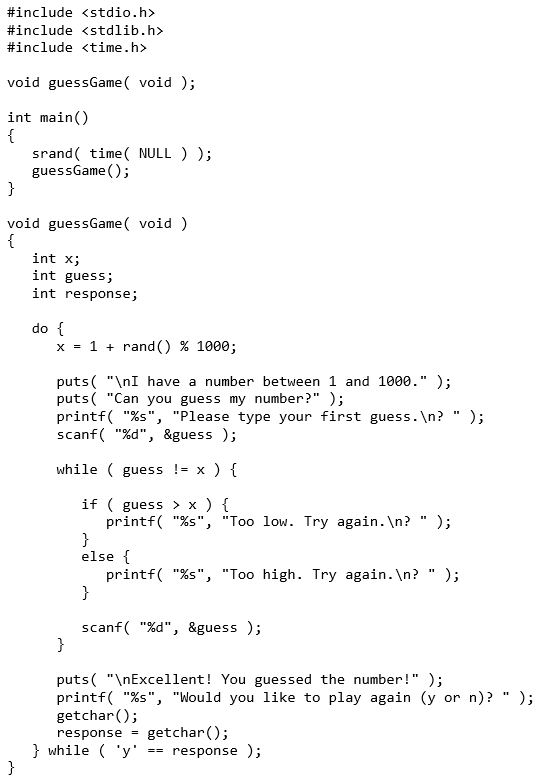 Solved Write a C program that plays the game of "guess the | Chegg.com