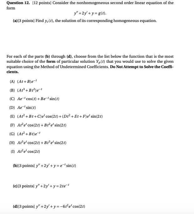 Solved Question 12 12 Points Consider The Nonhomogeneo Chegg Com