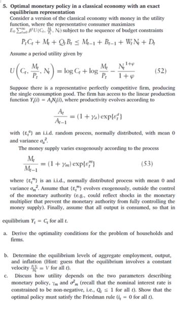5. Optimal monetary policy in a classical economy | Chegg.com