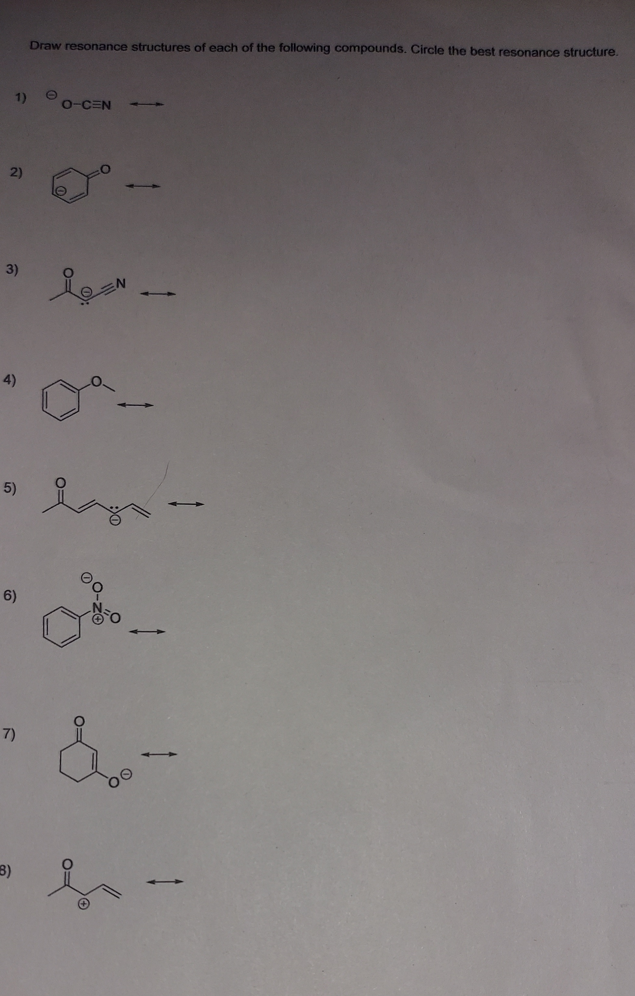 Solved Draw resonance structures of the following compounds.