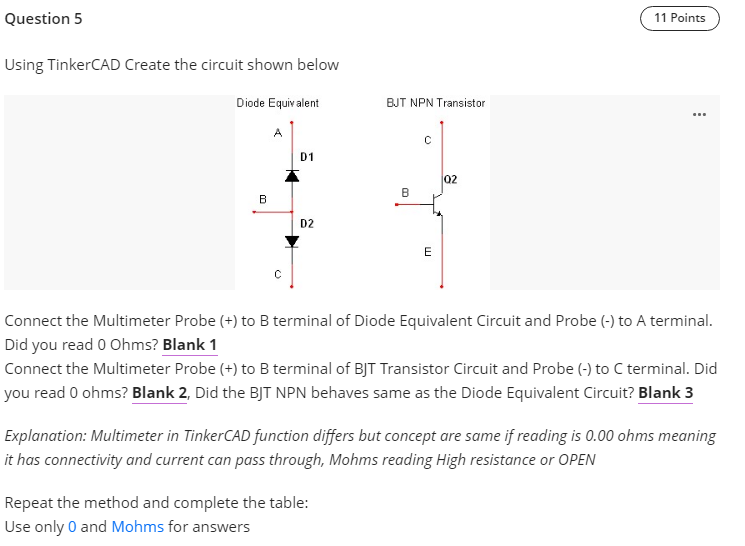 [Solved] Question 5 11 Points Using TinkerCAD Create th