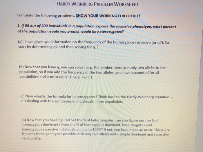 Solved: HARDY WEINBERG PROBLEM WORKSHEET Complete The Foll... | Chegg.com