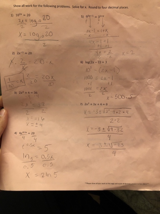 Solved Show all work for the following problems. Solve for | Chegg.com