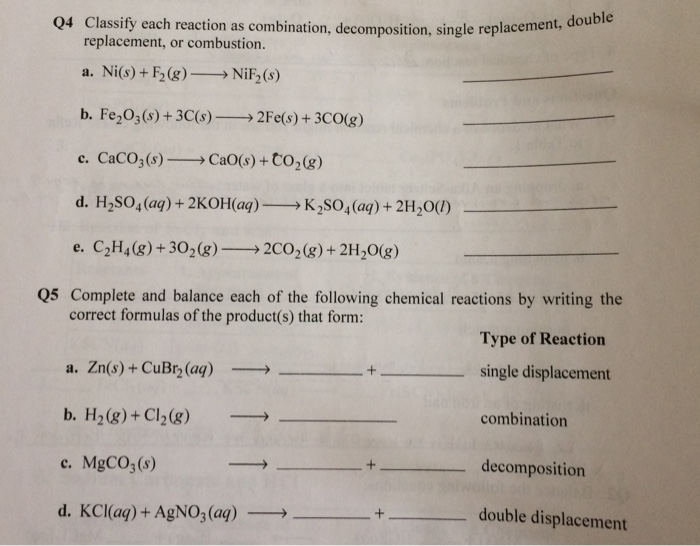 Solved Q4 Classify each reaction as combination Chegg