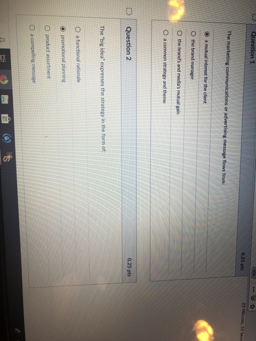 Solved Question 1 0.25 pts 53 The marketing O the brand O a | Chegg.com