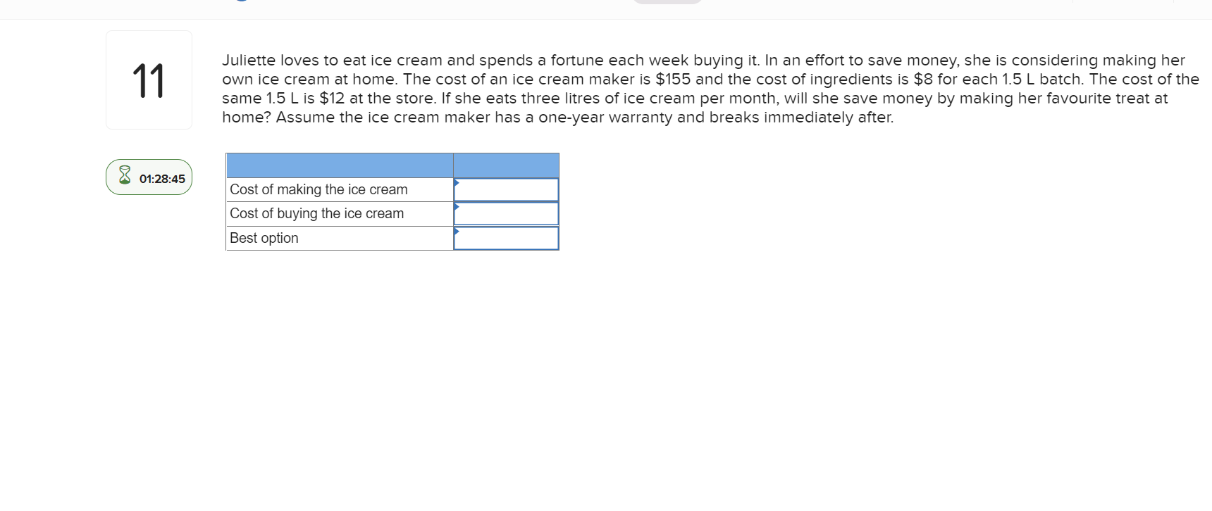 Solved 11 Juliette loves to eat ice cream and spends a | Chegg.com