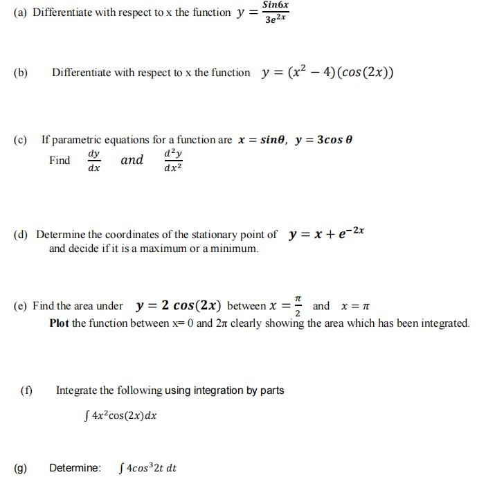 Solved (a) Differentiate with respect to x the function | Chegg.com