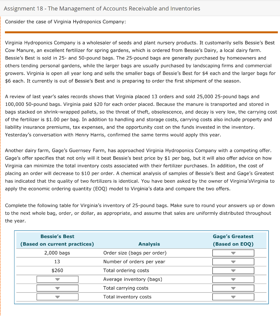 Assignment 18 - The Management of Accounts Receivable | Chegg.com