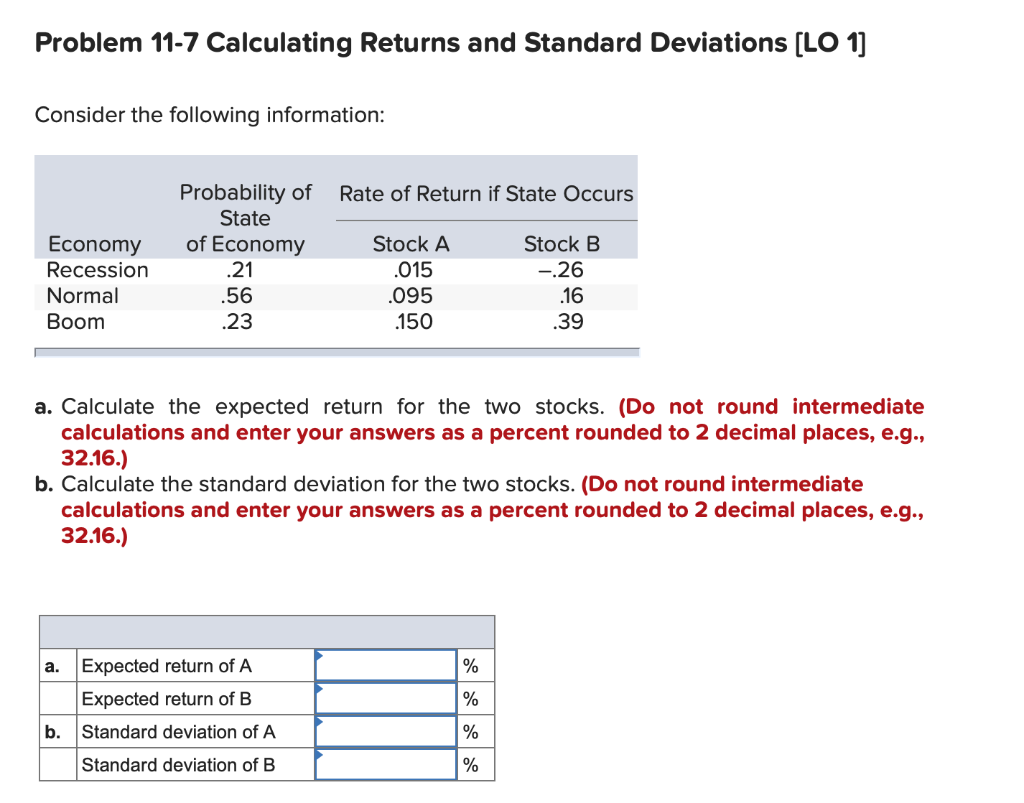 Solved Problem 11-7 Calculating Returns And Standard | Chegg.com