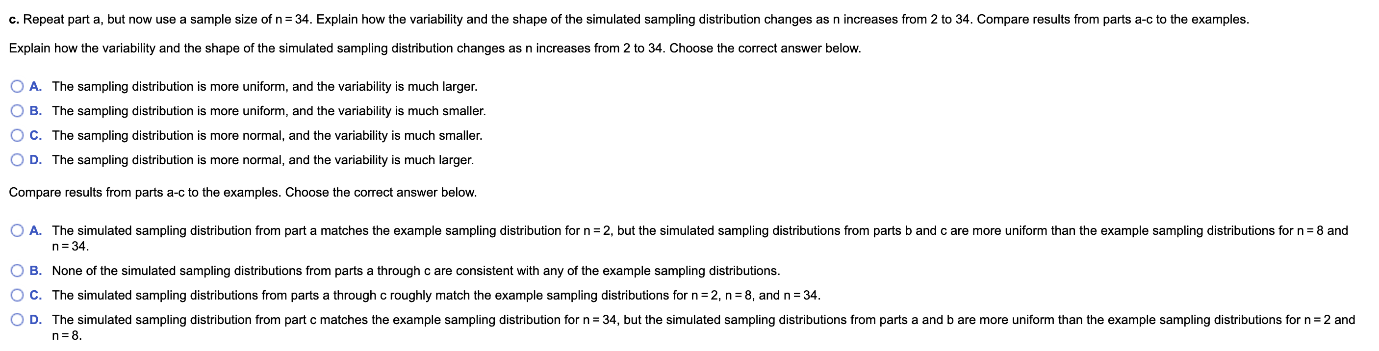 Solved Use the Sampling Distribution of the Sample Mean app | Chegg.com