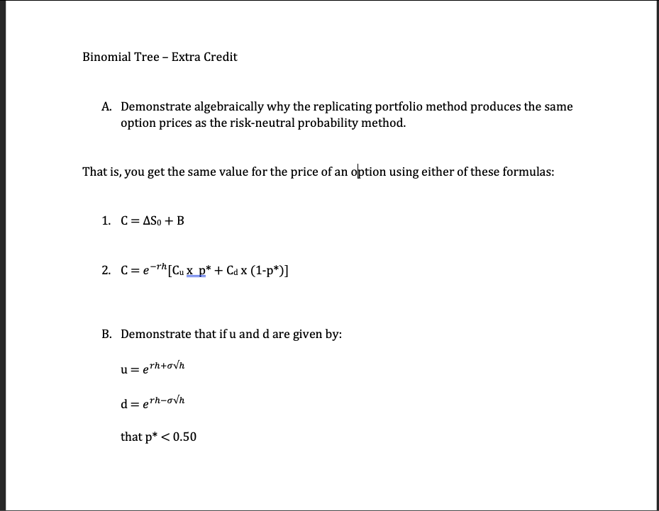 Binomial Tree - Extra Credit A. Demonstrate | Chegg.com