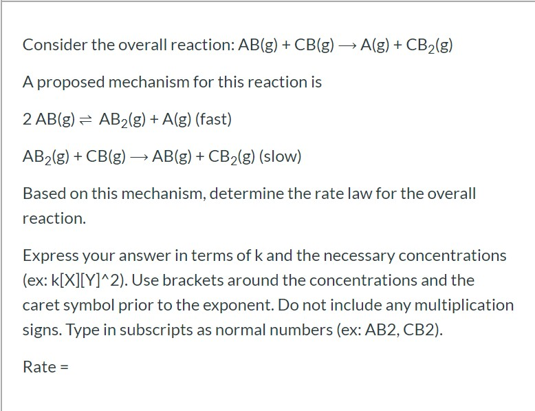 Consider The Overall Reaction Ab G Cb G A G Chegg Com