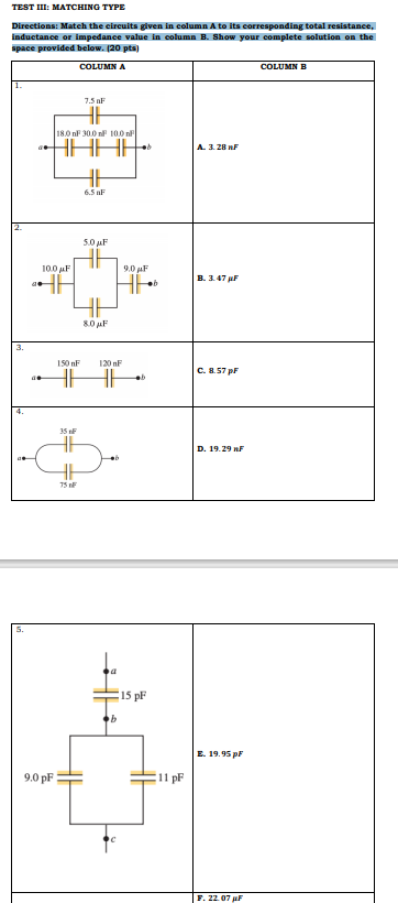 Solved TEST III: MATCHING TYPE Directions: Match the | Chegg.com
