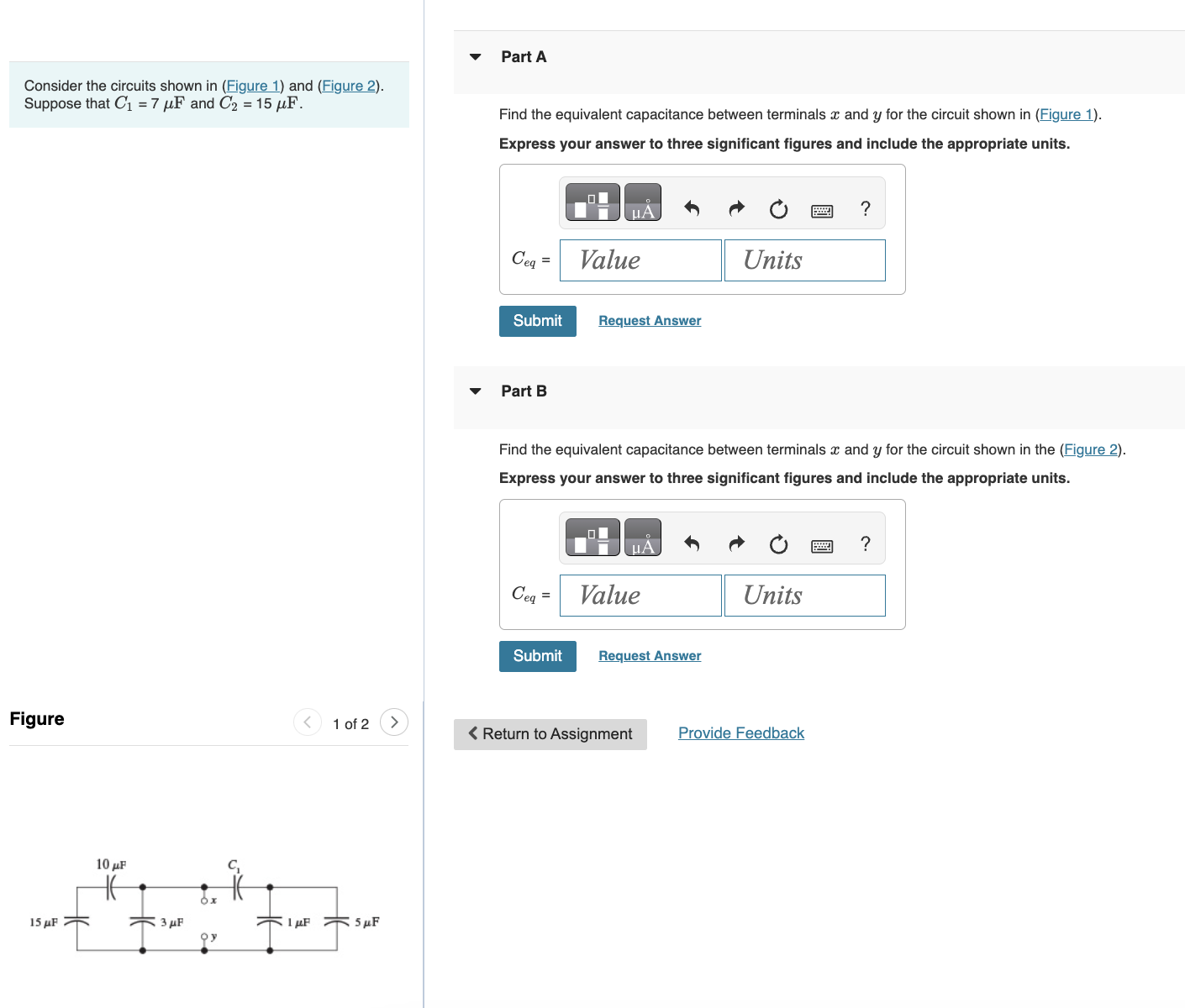 Part A Part BFind the equivalent capacitance between | Chegg.com