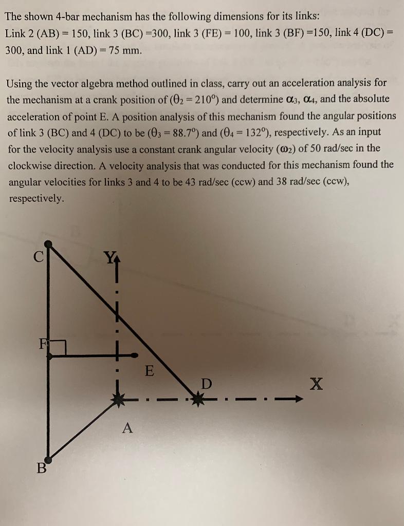 The shown 4-bar mechanism has the following | Chegg.com