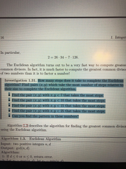 Solved 16 1. Integer In particular, 2 26 34-7 126 The | Chegg.com