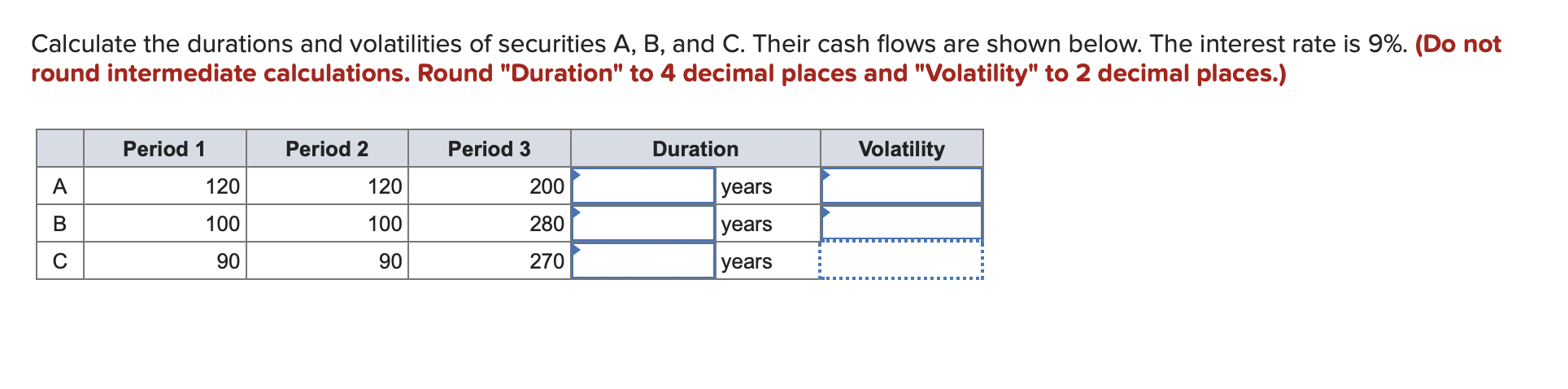 Solved Calculate the durations and volatilities of | Chegg.com