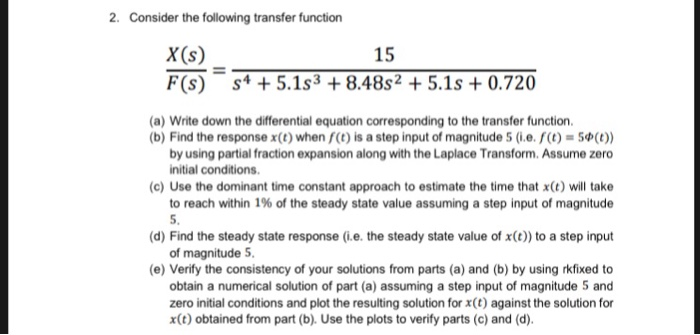 Solved 2. Consider the following transfer function X(s) F(S) | Chegg.com