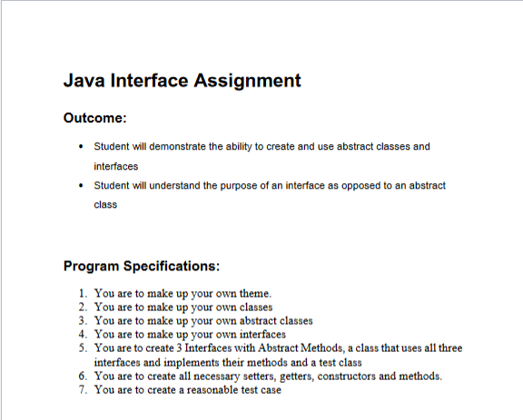 Solved Java Interface Assignment Outcome: Student will | Chegg.com