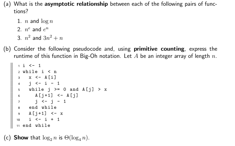 Solved (a) What is the asymptotic relationship between each | Chegg.com