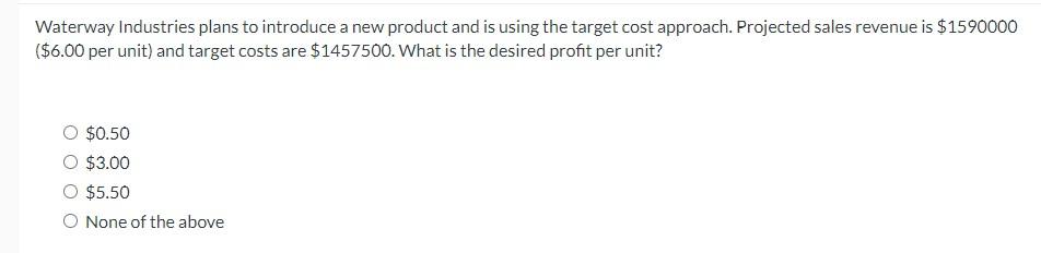 Solved Waterway Industries plans to introduce a new product | Chegg.com