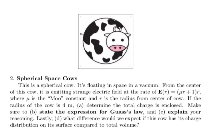 Solved 2. Spherical Space Cows This is a spherical cow. It's | Chegg.com