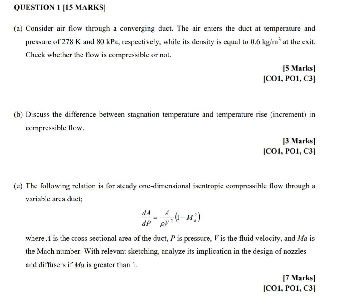 Solved QUESTION 1 [15 MARKS] (a) Consider air flow through a | Chegg.com