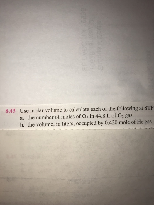 Solved Use molar volume to calculate each of the following | Chegg.com