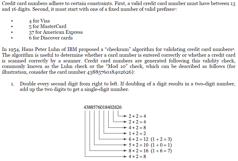 Solved Credit card numbers adhere to certain constraints. | Chegg.com