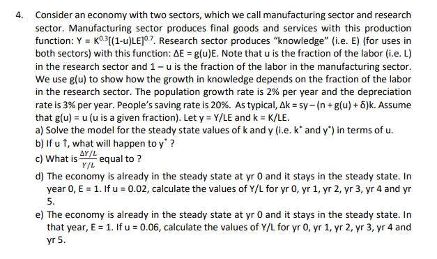 Consider an economy with two sectors, which we call | Chegg.com