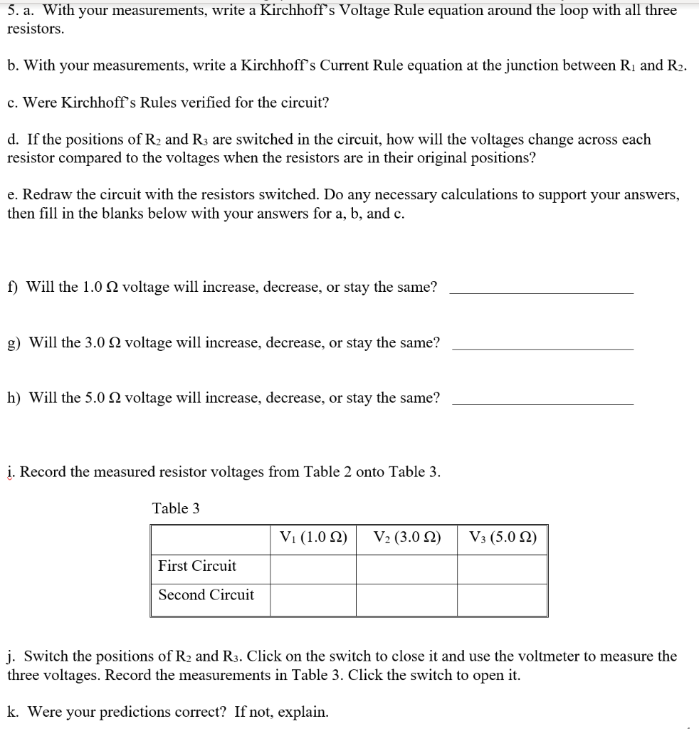 Solved With your measurements, write a Kirchhoff’s Voltage | Chegg.com