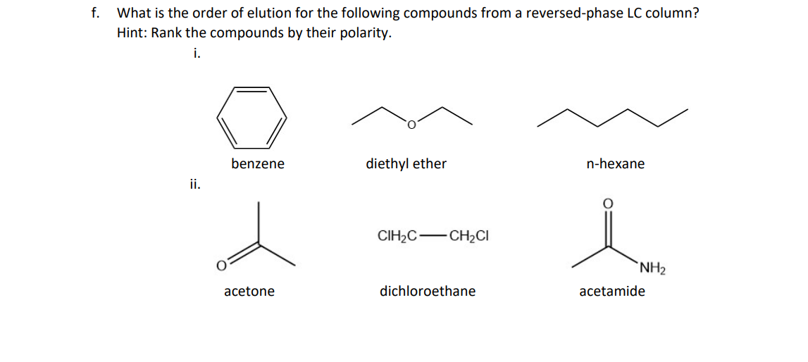 Solved f. What is the order of elution for the following | Chegg.com