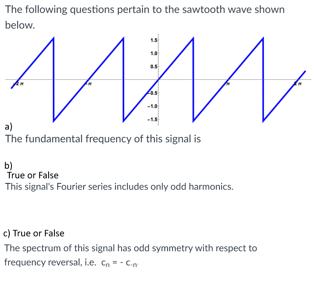 Solved The following questions pertain to the sawtooth wave | Chegg.com