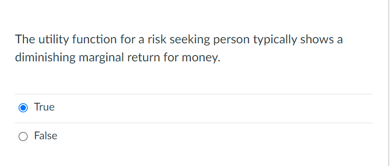 Solved The utility function for a risk seeking person | Chegg.com