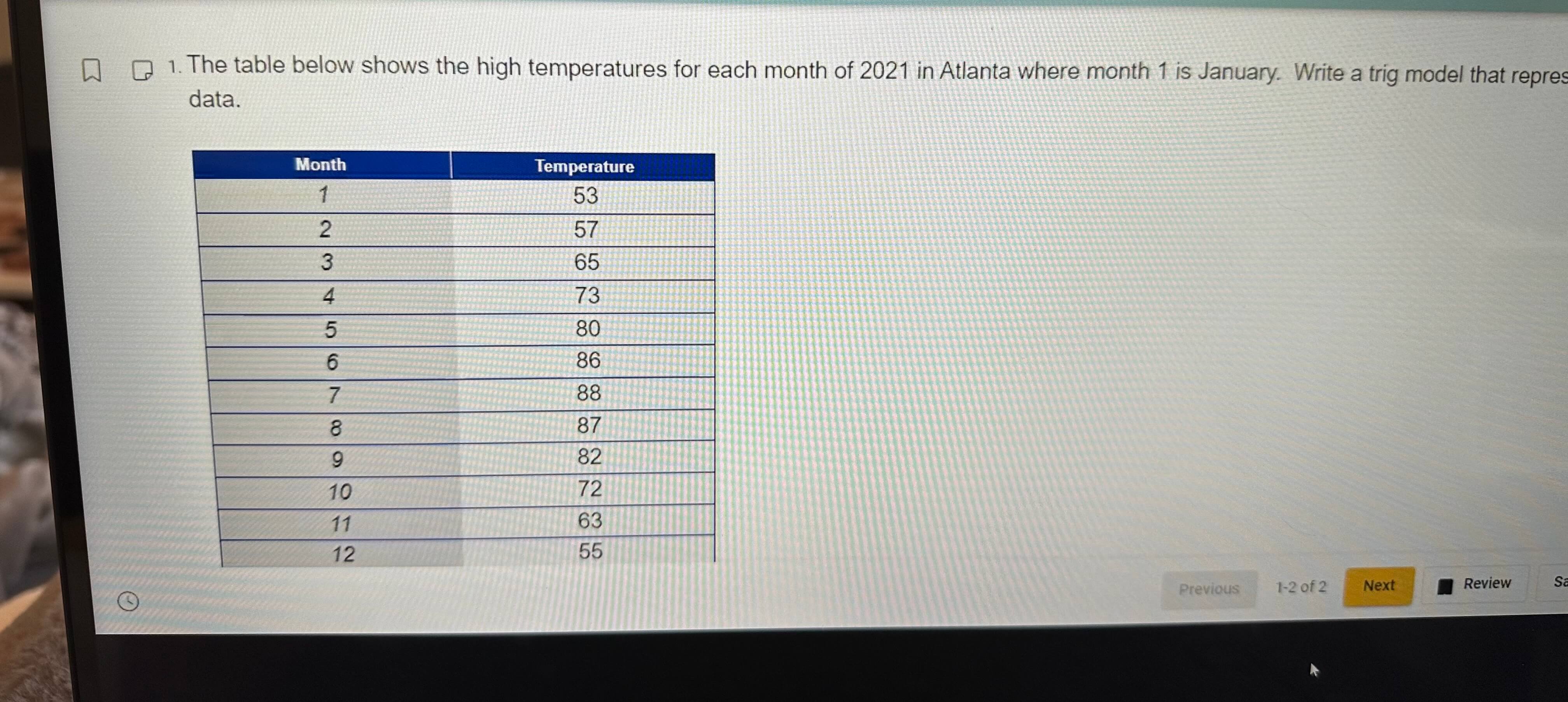 Solved The table below shows the high temperatures for each | Chegg.com