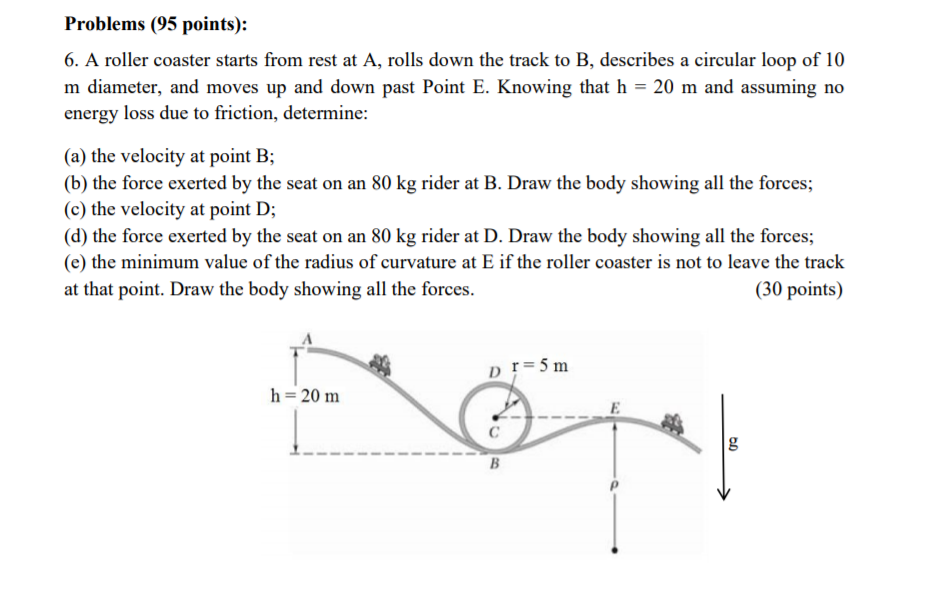 Solved Problems (95 points): 6. A roller coaster starts from | Chegg.com