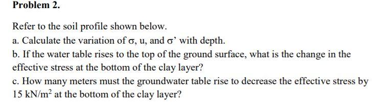 Solved Problem 2. Refer to the soil profile shown below. a. | Chegg.com