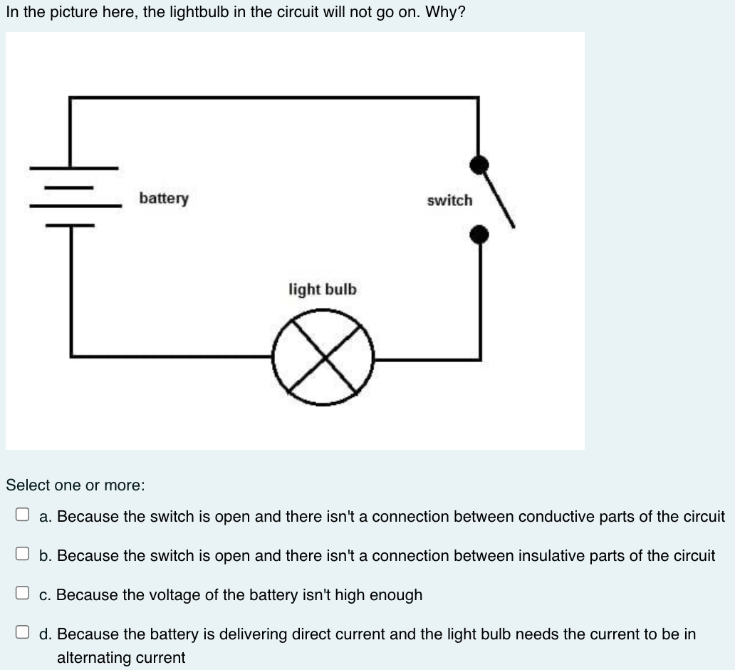 Solved In the picture here, the lightbulb in the circuit